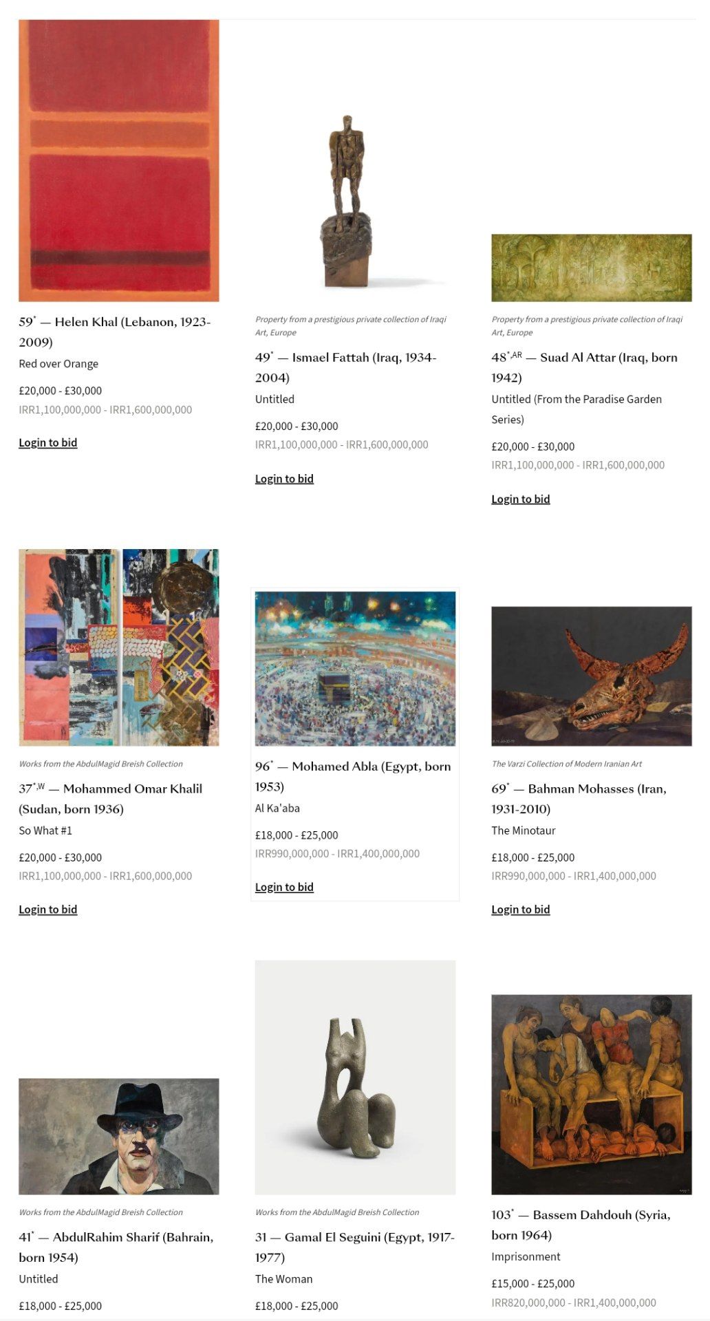 Modern and Contemporary Middle Eastern Art sale