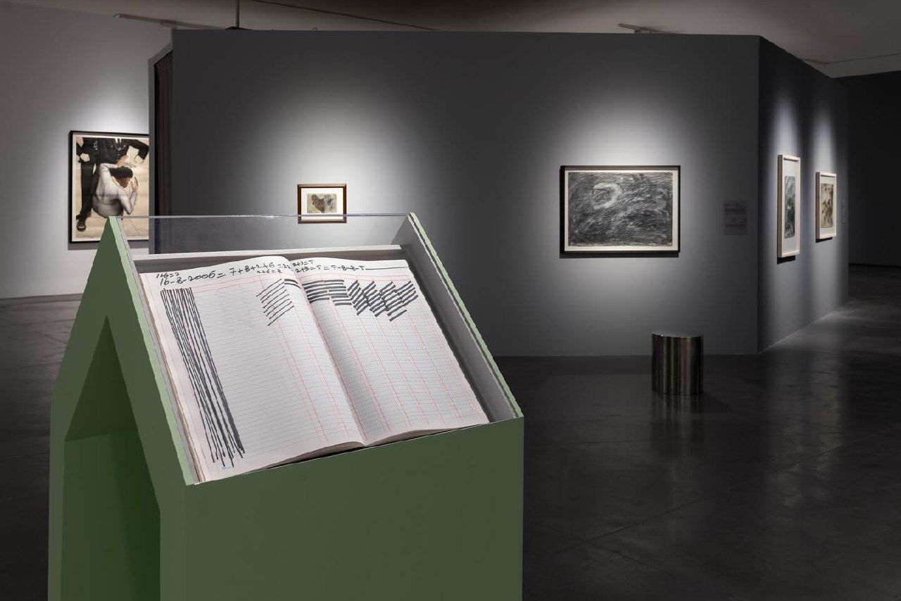 Image: Hassan Sharif, Days - Months - Years No. 3-A, (2006). Installation view: Drawing Time: Duets, Al Mureijah Art Spaces, Sharjah, 2024. Photo: Motaz Mawid.
