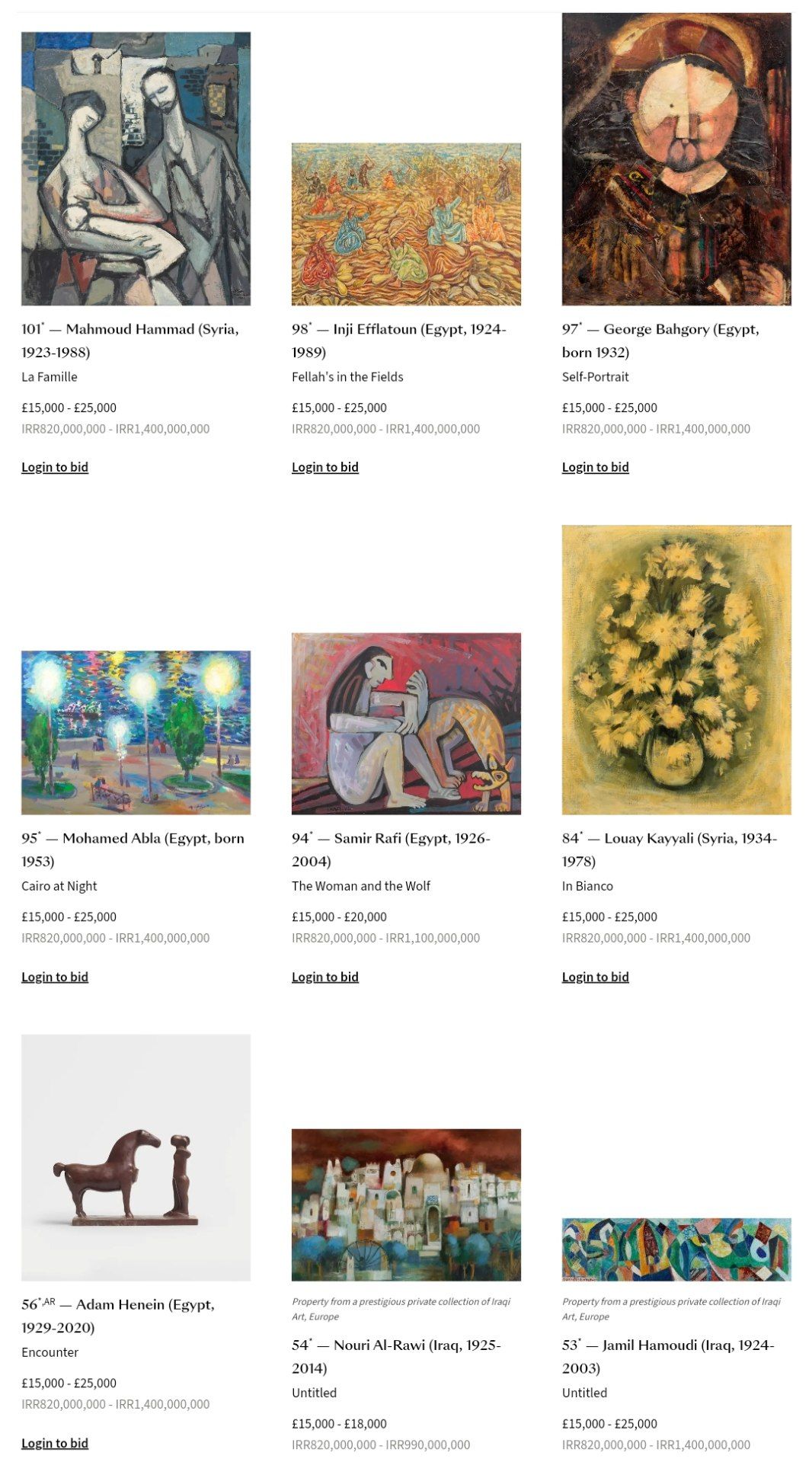 Modern and Contemporary Middle Eastern Art sale