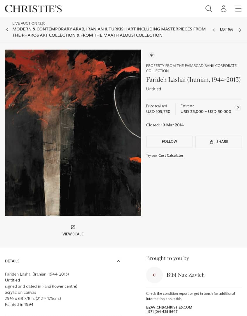 Farideh Lashai in the Raha Gallery Collection
