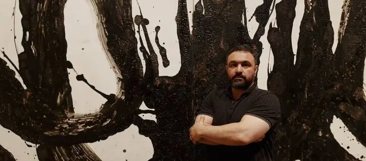 “Sheyda” by Salman Moghadasi is described as a connection between Jackson Pollock, de Kooning, Gorky, and Rumi