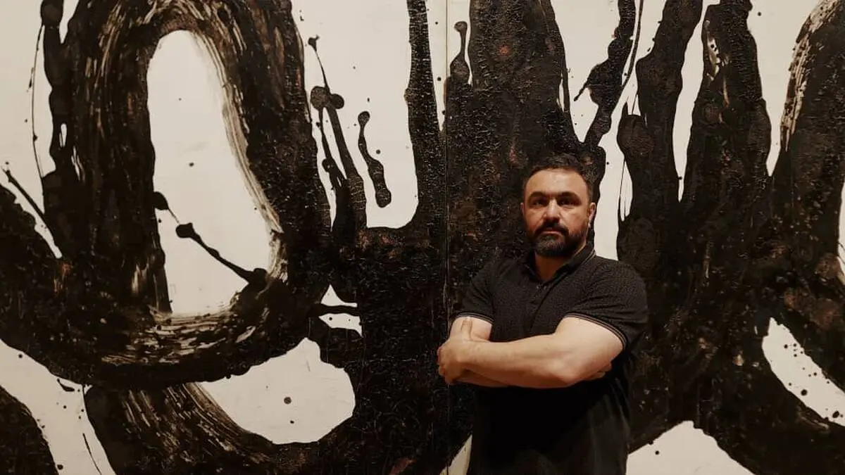 “Sheyda” by Salman Moghadasi is described as a connection between Jackson Pollock, de Kooning, Gorky, and Rumi