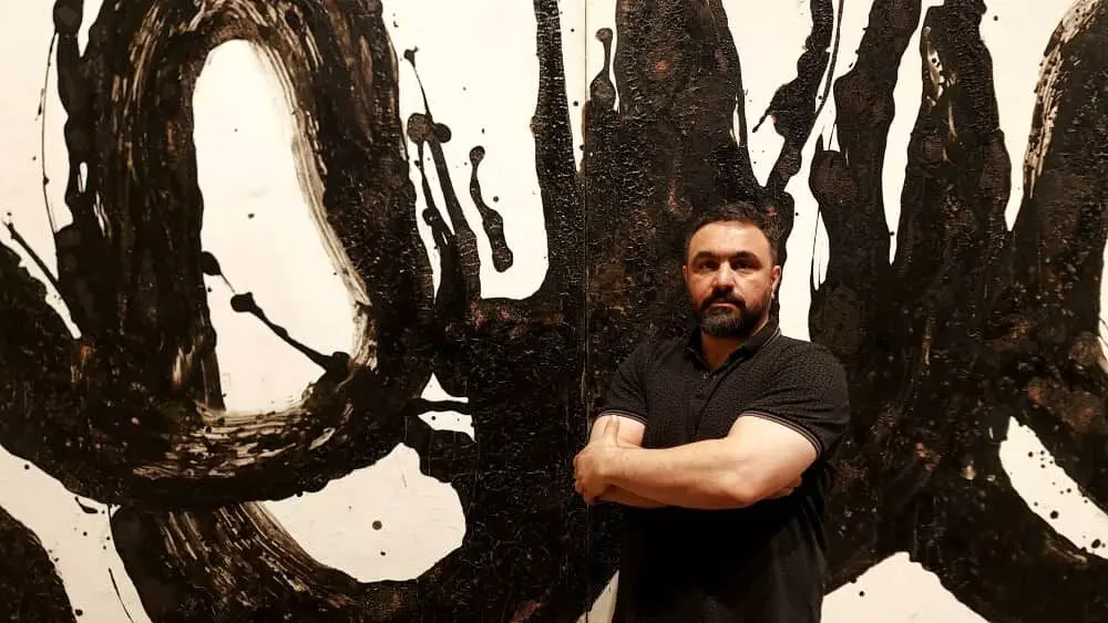 “Sheyda” by Salman Moghadasi is described as a connection between Jackson Pollock, de Kooning, Gorky, and Rumi
