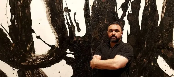 “Sheyda” by Salman Moghadasi is described as a connection between Jackson Pollock, de Kooning, Gorky, and Rumi