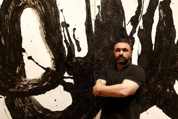 “Sheyda” by Salman Moghadasi is described as a connection between Jackson Pollock, de Kooning, Gorky, and Rumi