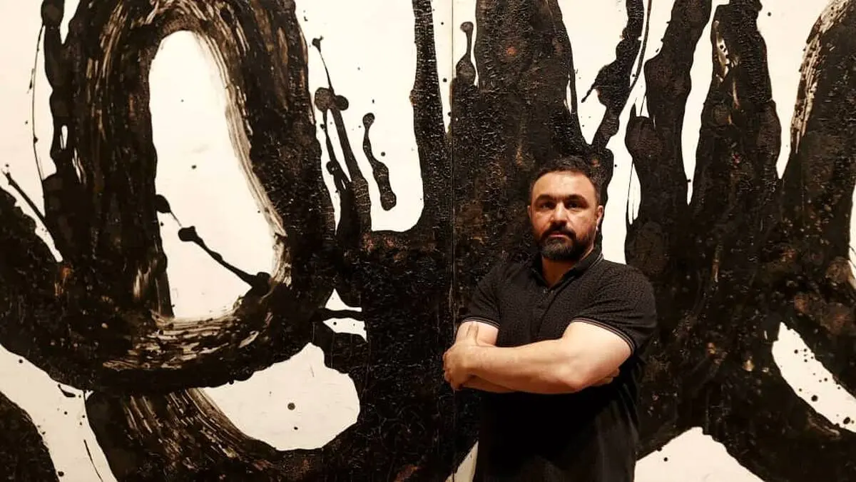 “Sheyda” by Salman Moghadasi is described as a connection between Jackson Pollock, de Kooning, Gorky, and Rumi