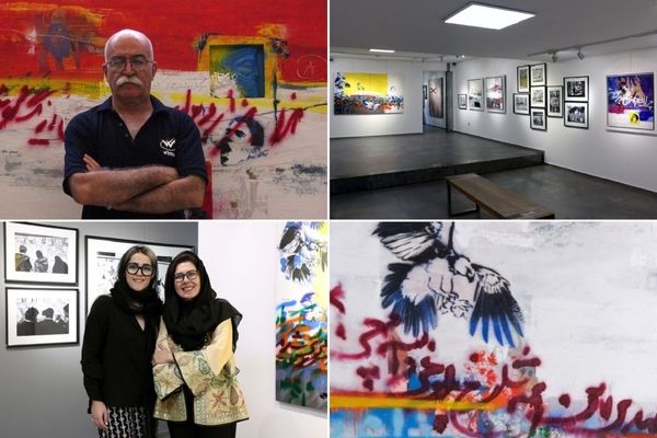 Mehdi Sahabi and graffiti in canvas and photo frames at Mojdeh Art Gallery