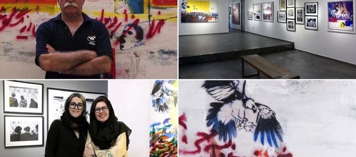 Mehdi Sahabi and graffiti in canvas and photo frames at Mojdeh Art Gallery