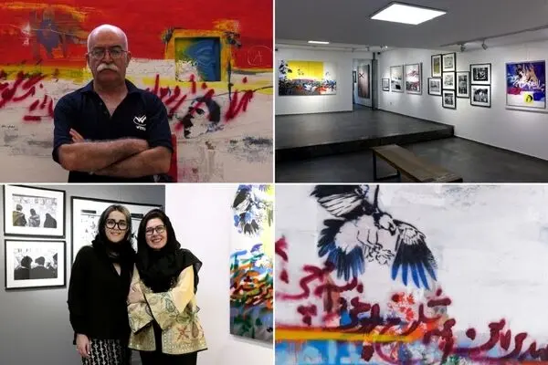 Mehdi Sahabi and graffiti in canvas and photo frames at Mojdeh Art Gallery