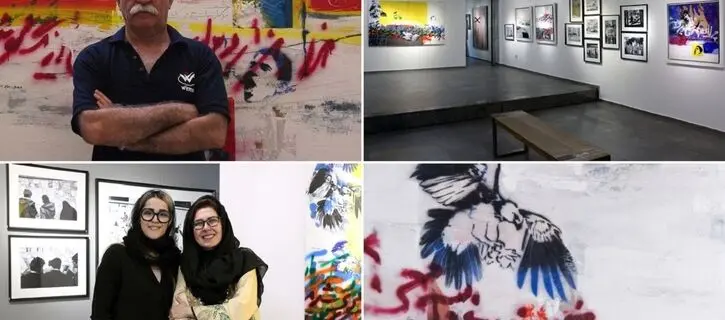 Mehdi Sahabi and graffiti in canvas and photo frames at Mojdeh Art Gallery