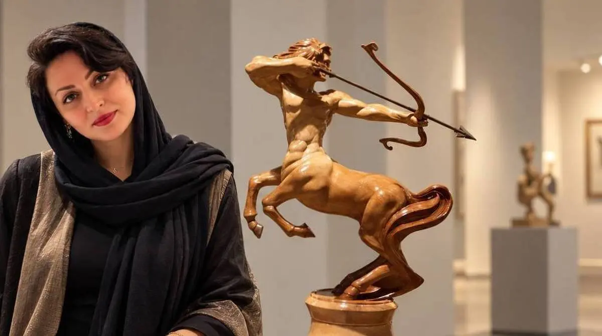 Shadi Habib and Her Wooden Sculpture CENTAUR , Selected for the 10th Annual International Art Competition at Contemporary Art Gallery Online