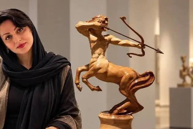 Shadi Habib and Her Wooden Sculpture CENTAUR , Selected for the 10th Annual International Art Competition at Contemporary Art Gallery Online