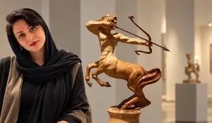 Shadi Habib and Her Wooden Sculpture CENTAUR , Selected for the 10th Annual International Art Competition at Contemporary Art Gallery Online